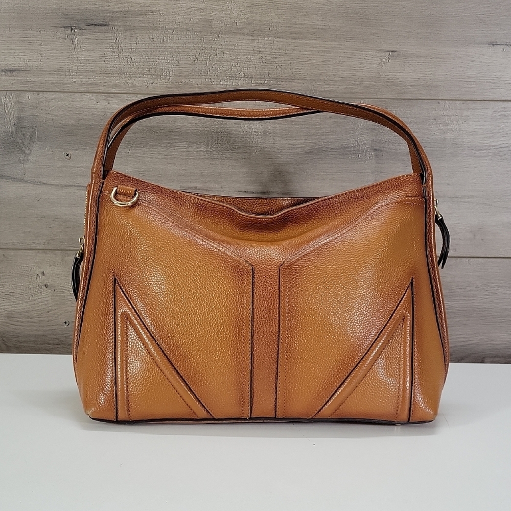 Vicenzo Tan/Brown Leather Shoulder Bag
